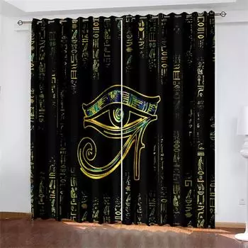 Древние египетские глаза африканский фараон лев черный золотой светофильтр 2 шт шторы для гостиной спальни оконная драпировка декор W60H60(CM)x2PCS&Rod Pocket