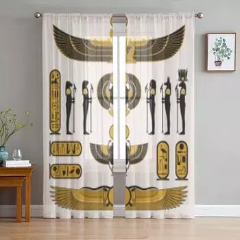 Древние египетские символы и украшения, прозрачные тюлевые шторы для гостиной, спальни, кухни, украшения, вуаль, шторы из органзы 135W x 114H(cm)