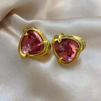 Древние позолоченные цветные серьги-гвоздики Babylon Heavy Industries с антикварным покрытием из 22-каратного золота, покрытые глазурью треугольной формы