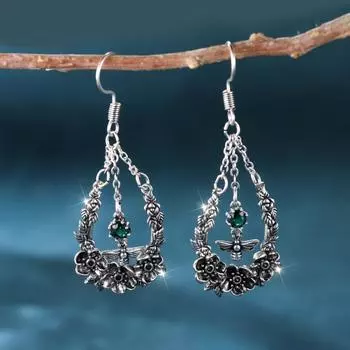 Древние серебряные серьги с кисточками и цветами зеленого пчелы для женщин, винтажные серьги-крючки, ювелирные изделия на годовщину, подарок серебряный