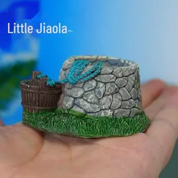 Древние украшения для аквариума с колодцем: Мясистые цветочные горшки и моховой микроландшафт с ведром для воды stone well with bucket