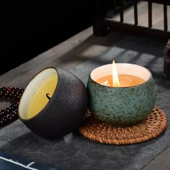 Древний ароматизированный растительным маслом керамический ретро-чашеобразный благовония свеча благовония для помещений долговечный нишевый аромат для спальни небольшой подсвечник Vintage black