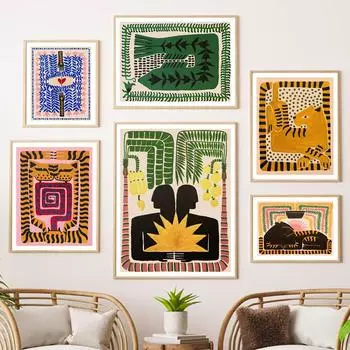 Древний Египет красочный абстрактный плакат на скандинавскую тему тигр леопардовая фигура настенная художественная печать холст живопись Декор фотографии для гостиной 21cm30cm NoFrame