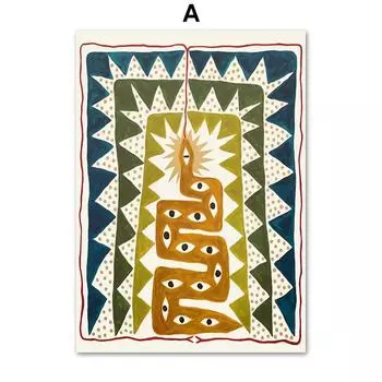 Древний Египет Тигр Змея Фигура Абстрактная настенная живопись на холсте Плакаты на скандинавскую тему и принты Настенные картины для декора гостиной без рамки 21*30cm