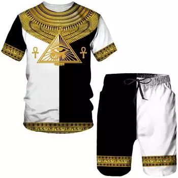 Древний Гор, египетский бог, глаз Египта, фараон, мужские футболки/шорты/костюмы с 3D принтом, уличная одежда в стиле хип-хоп, комплекты из 2 предметов унисекс S