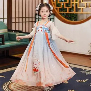 Древний костюм ханьфу для девочек, детское платье для маленьких девочек в китайском стиле, платье Тан, юбка принцессы, национальный костюм, детский S шампанского