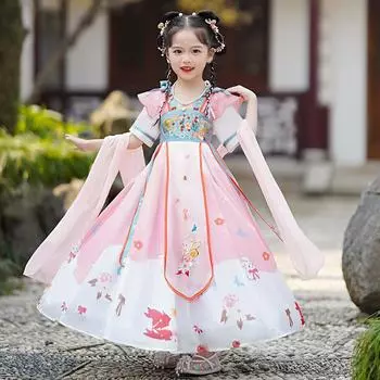 Древний костюм ханьфу для девочек, детское платье для маленьких девочек в китайском стиле, платье Тан, юбка принцессы, национальный костюм, детский S