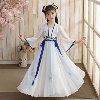 Древний костюм ханьфу для девочек, детское платье для маленьких девочек в китайском стиле, платье Тан, юбка принцессы, национальный костюм, детский S белый