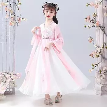 Древний костюм ханьфу для девочек, детское платье для маленьких девочек в китайском стиле, платье Тан, юбка принцессы, национальный костюм, детский S