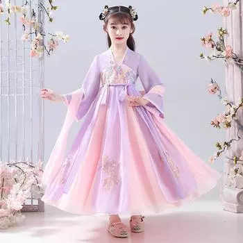Древний костюм ханьфу для девочек, детское платье для маленьких девочек в китайском стиле, платье Тан, юбка принцессы, национальный костюм, детский S фиолетовый