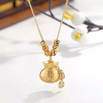 Древний метод позолоченный мешок денег счастливый мешок кулон ожерелье для женщин медный перевод золотой бисер счастливый мешок подвеска