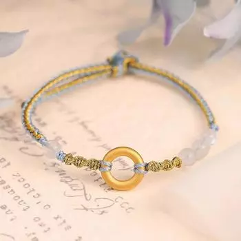 Древний песок золотая безопасная пряжка ручной веревки, женский простой темперамент синяя золотая пряжка безопасная ручная плетеная веревка браслет регулируемый