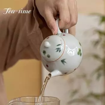 Древний синий керамический чайник на 130 мл, ручная роспись, маленький горшок с грушей и фильтром с шариковым отверстием, китайский чайник для разведения чая, чайный набор кунг-фу 11.4X7.9CM 130ML