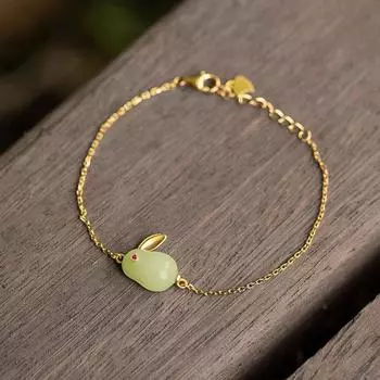 Древний золотой хотанский нефритовый кролик кулон женское нефритовое ожерелье кролика высокого уровня небольшой толпы дизайн модный