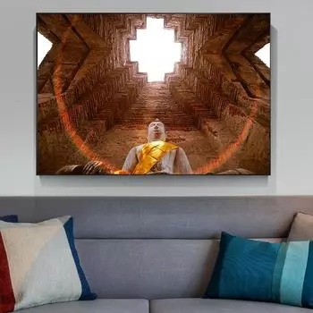 Древняя статуя Будды в храме, холст, картина, тайские религиозные плакаты и принты для гостиной, домашний декор, Куадрос 21cm30cm NoFrame