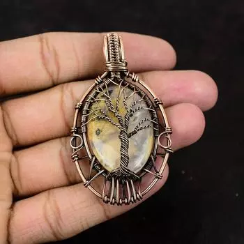 Древо жизни агата перо кулон драгоценный камень медная проволока обернутый кулон ручной работы подарок для матери агата перо ювелирный дизайнер кулон