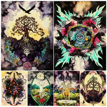 Древо жизни, алтарь колдовства, пророчество вороны, винтажный настенный художественный принт, народная магия и колдовство, художественный постер и принт-декор (с рамкой) 15*20cm(with frame)