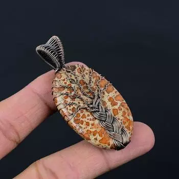 Древо жизни астероид яшма драгоценный камень чистая медная проволока ювелирные изделия ручной работы очаровательный кулон 2.56 Inches жёлтый