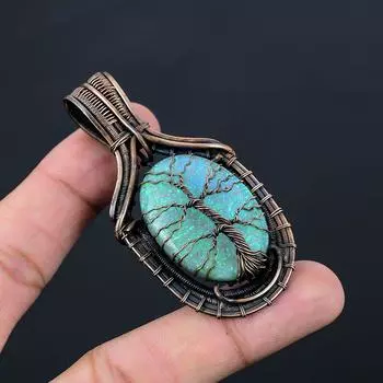 Древо жизни, австралийский тройной опал, драгоценный камень, ювелирные изделия, подвеска ручной работы из чистой медной проволоки для подарка 2.80 Inches синий