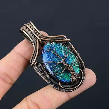 Древо жизни австралийский тройной опал драгоценный камень чистая медная проволока обернутая ювелирная подвеска ручной работы 2.95 Inches синий