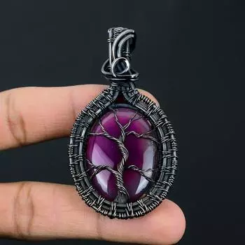 Древо жизни Ботсванский агат драгоценный камень ручной работы из чистой медной проволоки подвеска для ювелирных изделий 2.56 Inches фиолетовый