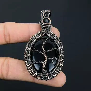 Древо жизни, черный оникс, драгоценный камень, ювелирные изделия ручной работы, серьги из чистой медной проволоки на День Благодарения 2.56 Inches чёрный