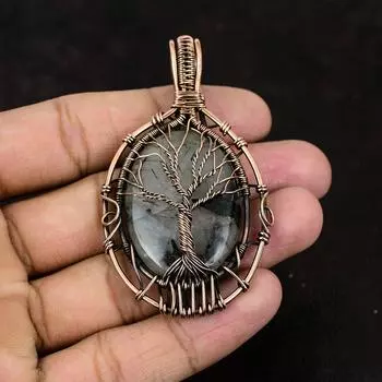 Древо Жизни Черный Рутил Медный Кулон Медная Проволока Обернутый Драгоценный Камень Подвеска Антикварные Ювелирные Изделия Ручной Работы Черный Рутил Ювелирные Изделия Подарок Для Матери