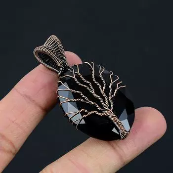 Древо Жизни Черный Шпинель Драгоценный Камень Медная Проволока Wrap Кулон Ювелирные Изделия Ручной Работы Подарок Для Нее 2.17 чёрный