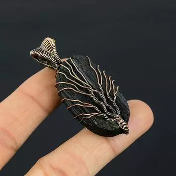 Древо Жизни Черный Турмалин Драгоценный Камень Медная Проволока Обертка Кулон Ручной Работы Ювелирные Изделия Подарок Для Нее 2.36 Inches чёрный