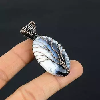 Древо Жизни Дендриты Опал Драгоценный Камень Медная Проволока Обертка Кулон Ручной Работы Ювелирные Изделия Подарок 2.24 Inches