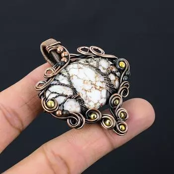 Древо жизни дикая лошадь драгоценный камень чистая медная проволока обернутая подвеска ручной работы ювелирные изделия 2.44 Inches белый