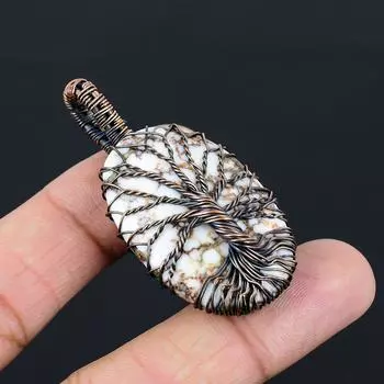 Древо жизни дикая лошадь драгоценный камень чистая медная проволока обернутая подвеска ручной работы ювелирные изделия 2.17 Inches белый