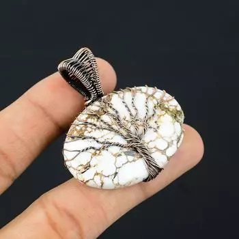 Древо Жизни Дикая Лошадь Драгоценный Камень Медная Проволока Обертка Кулон Ручной Работы Ювелирный Подарок Для Женщин 1.96 Inches белый