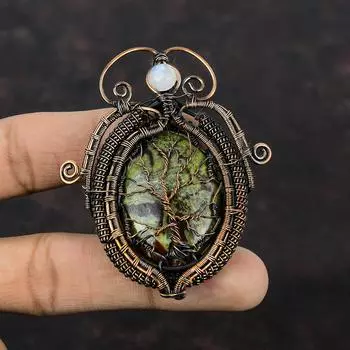 Древо Жизни Дракон Кровавый Камень Подвеска Медная Проволока Обернутая Подвеска Из Драгоценного Камня Ручной Работы Радуга Подвеска из Лунного Камня Подарок Для Нее Медные Ювелирные Изделия