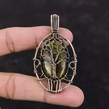 Древо Жизни Фруктовая Яшма Кулон Медная Проволока Обернутый Кулон Древо Жизни Ювелирные Изделия Подвеска Ручной Работы Драгоценный Камень Медь Ювелирные Изделия Подарок Для Матери