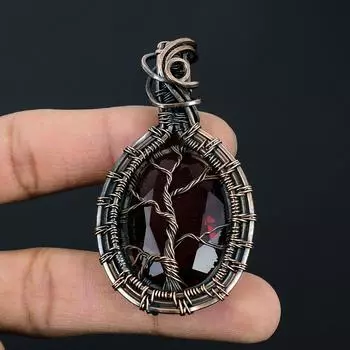 Древо жизни, гранат, драгоценный камень, чистая медная проволока, удивительный ювелирный кулон ручной работы 2.56 Inches красный