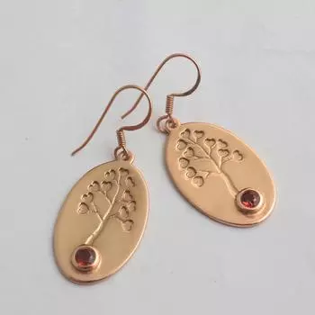 Древо жизни Гранат Январь Камень рождения Женские серьги 100% стерлингового серебра 925 пробы с покрытием из розового золота Ювелирные изделия розового золота