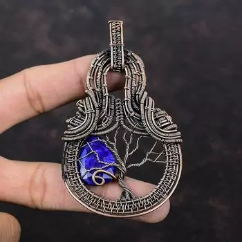 Древо жизни граненый синий сапфир кулон медная проволока кулон ручной работы кулон драгоценный камень медь ювелирные изделия подарок для мамы элегантный кулон