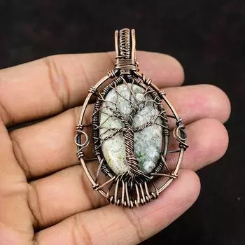 Древо жизни ископаемый коралловый драгоценный камень кулон медная проволока обернутый кулон ручная работа медные украшения подарок для нее ископаемый коралловый драгоценности для женщин
