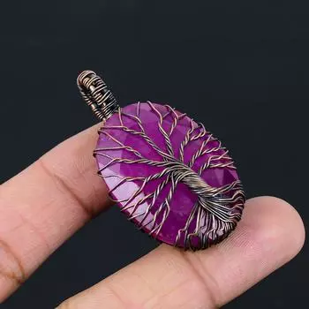 Древо Жизни Кашмирский Красный Рубиновый Драгоценный Камень Чистая Медная Проволока Обернутая Ювелирные Изделия Кулон Ручной Работы 1.97 Inches красный