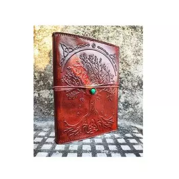Древо жизни кожаный журнал кельтский гримуар журнал для мужчин и женщин винтажный блокнот дневник многоразовый индивидуальный журнал с камнем 8 x 6 in коричневый