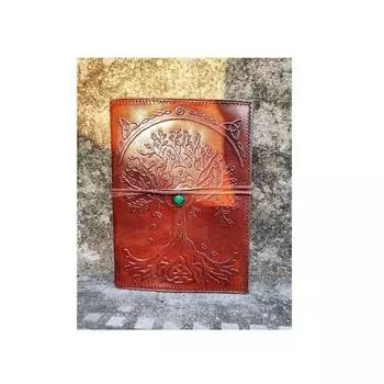 Древо жизни кожаный журнал кельтский гримуар журнал для мужчин и женщин винтажный блокнот дневник многоразовый индивидуальный журнал с камнем 8 x 6 in коричневый