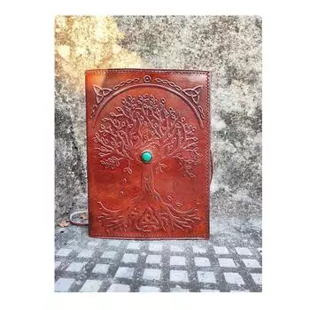 Древо жизни кожаный журнал кельтский гримуар журнал для мужчин и женщин винтажный блокнот дневник многоразовый индивидуальный журнал с камнем 8 x 6 in коричневый