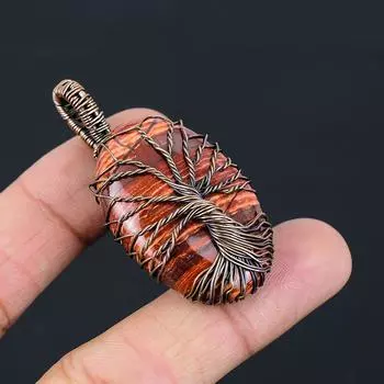 Древо Жизни Красная Река Яшма Драгоценный Камень Чистая Медная Проволока Обернутая Ювелирные Изделия Кулон Ручной Работы 2.17 Inches красный