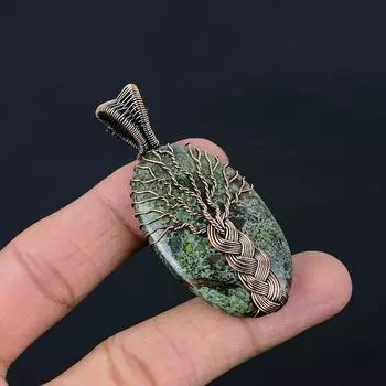 Древо жизни, кровь дракона, яшма, драгоценный камень, чистая медная проволока, ювелирная подвеска ручной работы для нее 2.48 Inches зелёный