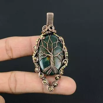 Древо жизни кровавый камень драгоценный камень ручной работы из чистой медной проволоки обернутый кулон ювелирные изделия для женщин 2.56 Inches зелёный