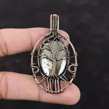 Древо жизни Кулон с пиритом Кулон из медной проволоки Кулон ручной работы Ювелирные изделия из Древа жизни Подвеска из настоящего драгоценного камня Медные украшения для подарка