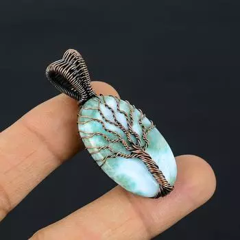 Древо Жизни Ларимар Драгоценный Камень Медная Проволока Обертка Кулон Ручной Работы Ювелирный Подарок Для Любви 2.08 Inches