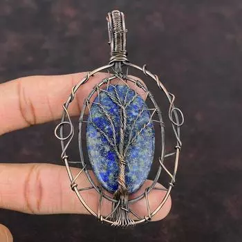 Древо жизни лазурит кулон медная проволока обернутая ювелирные изделия ручной работы антикварный кулон драгоценный камень кулон для подарка лазурит медные ювелирные изделия