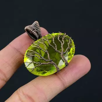 Древо Жизни Лимонный Топаз Драгоценный Камень Медная Проволока Обертка Подвеска Ювелирный Подарок 1.77 Inches лимон